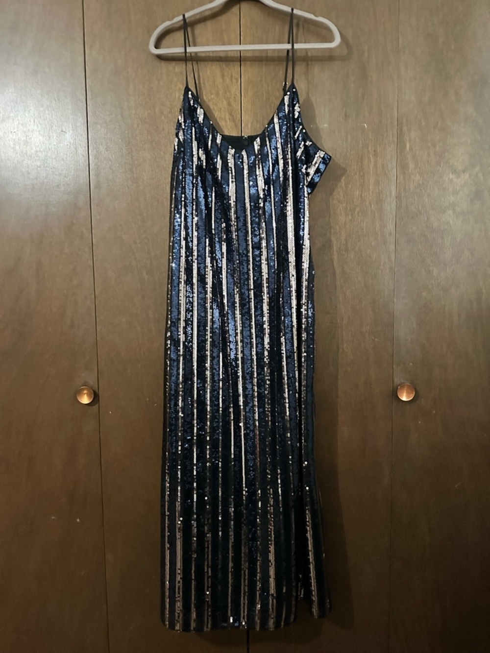 Anthropologie Maeve Navy Silver Black Sequin Striped Lined Mini Dress 2X Plus - Picture 5 of 16